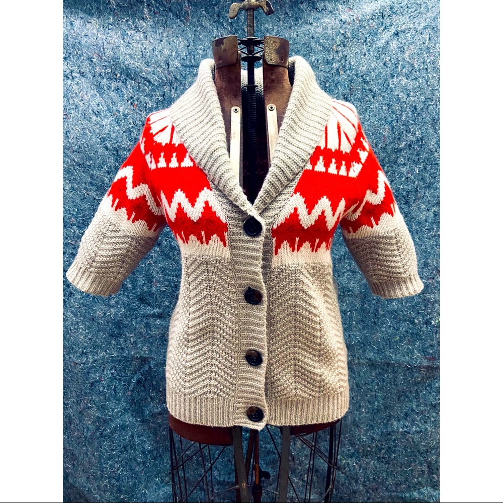 Old Navy Orange and Tan Half-Sleeve Nordic Sweater